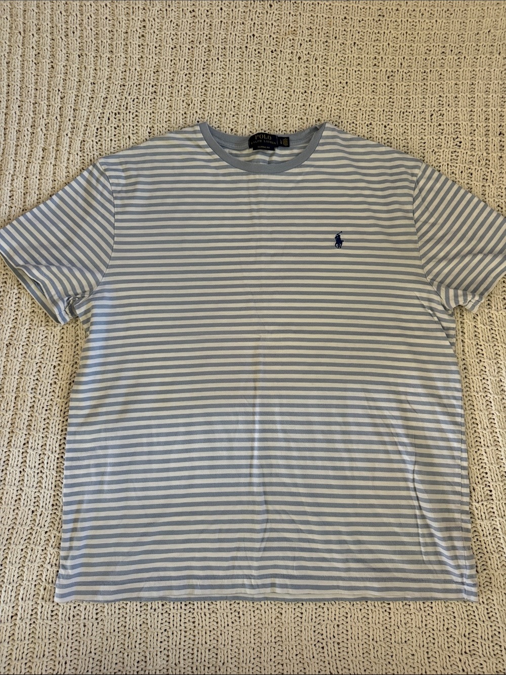 Polo by Ralph Lauren Blue & White Striped Crew Neck Tee